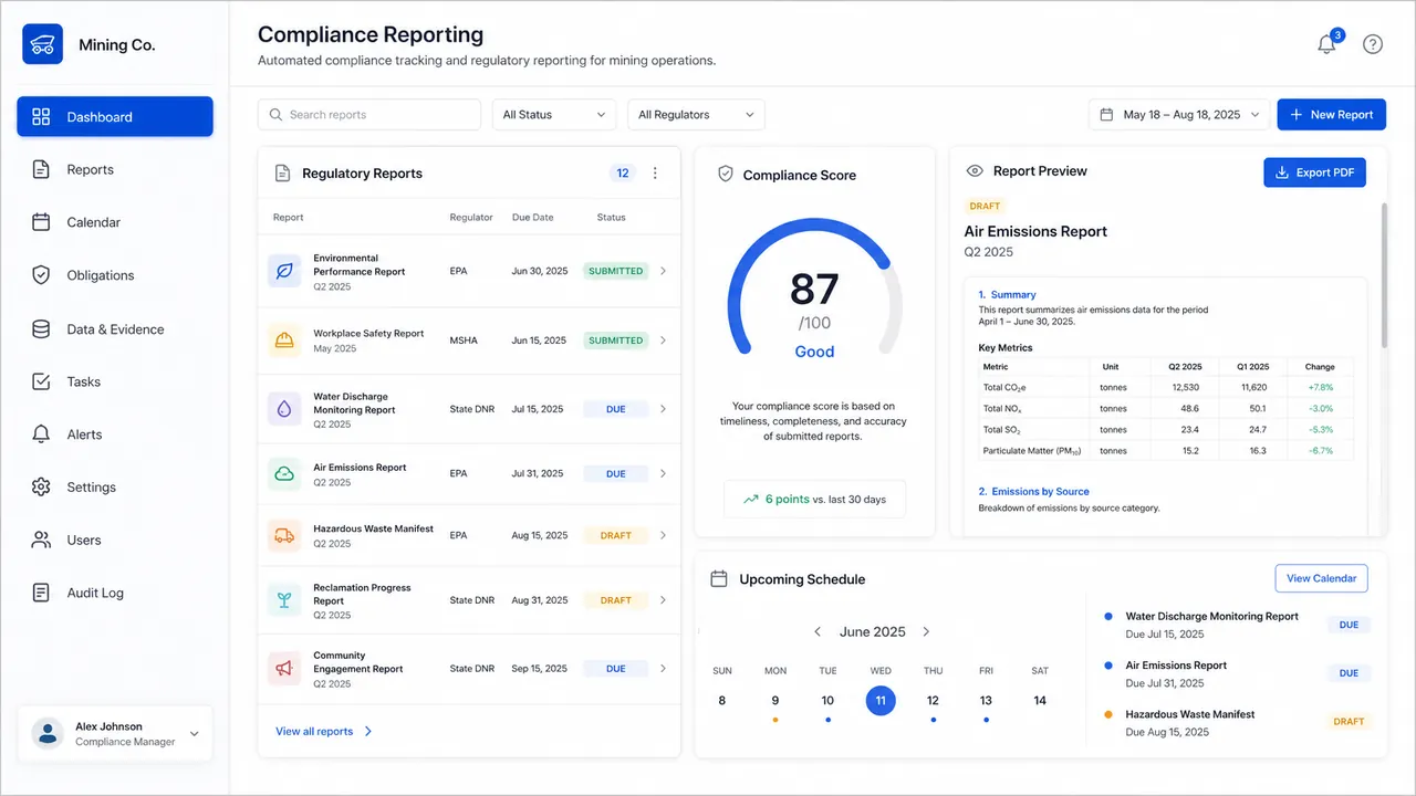 Automated Compliance Reporting: Contoh tampilan: laporan regulator yang dibuat otomatis dengan pelacakan tenggat & status